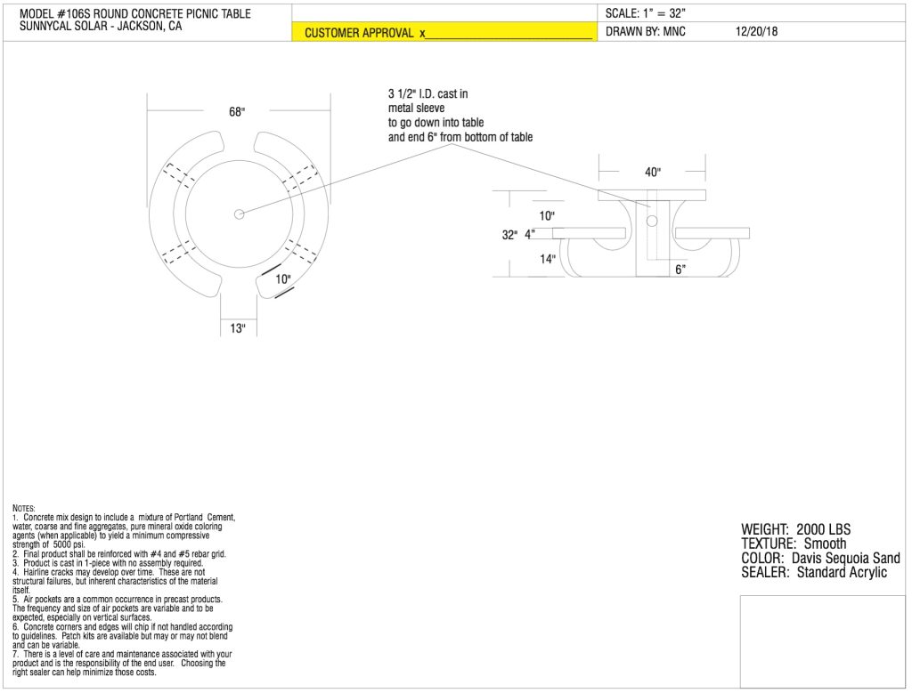 Mechanical drawing for Cafe-1 ShadeCharger solar picnic table