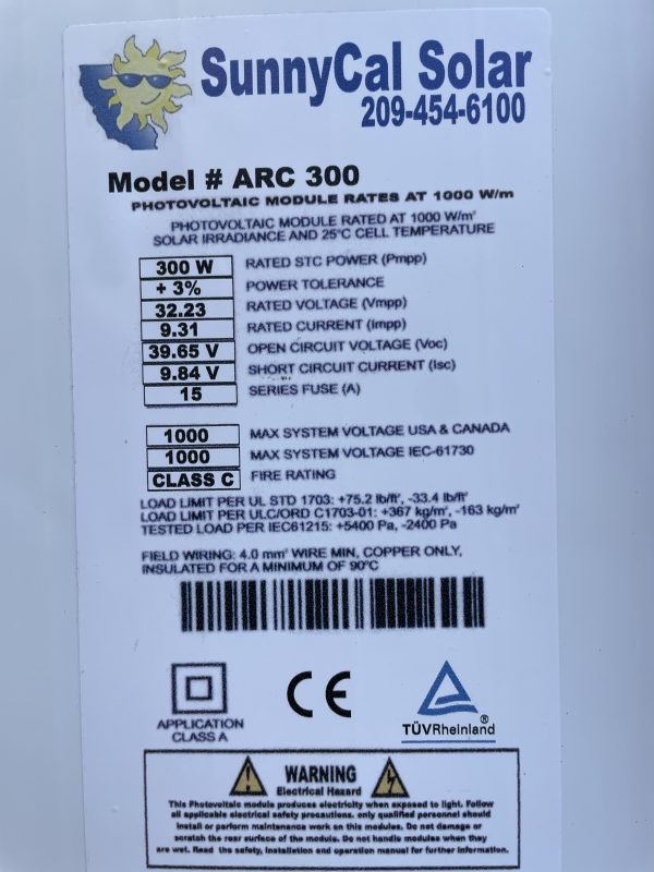 300W 60cell Product Label