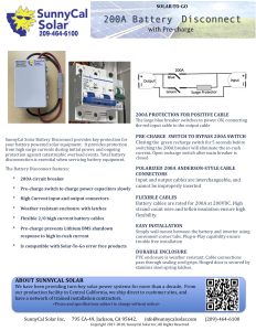 Solar Battery Disconnect Switch with Pre-charge datasheet