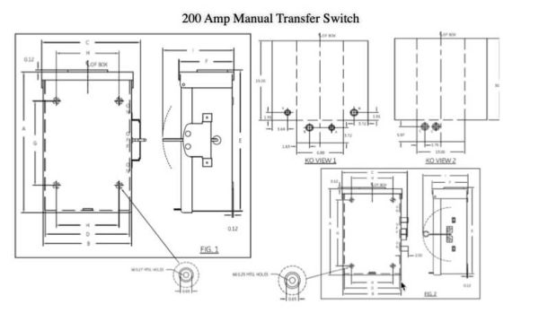 200A Solar/Utility Manual Transfer Switch Mechanical Drawing