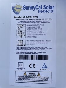 325W 60cell Product Label