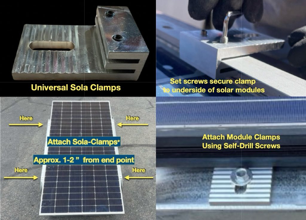 Solar clamps attach modules to flat section of support