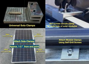 Solar clamps attach modules to flat section of support