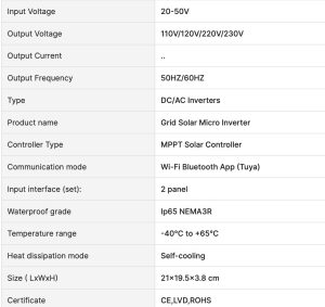 2 input 800w inverter specs