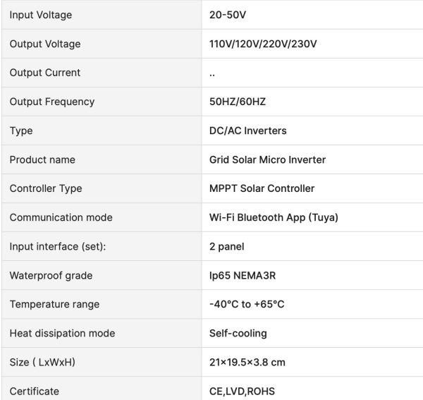 2 input 800w inverter specs