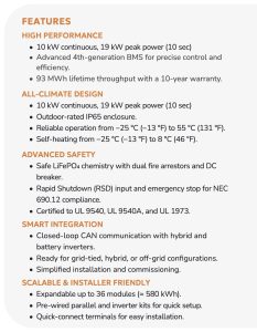 Features of 15kW outdoor lithium battery