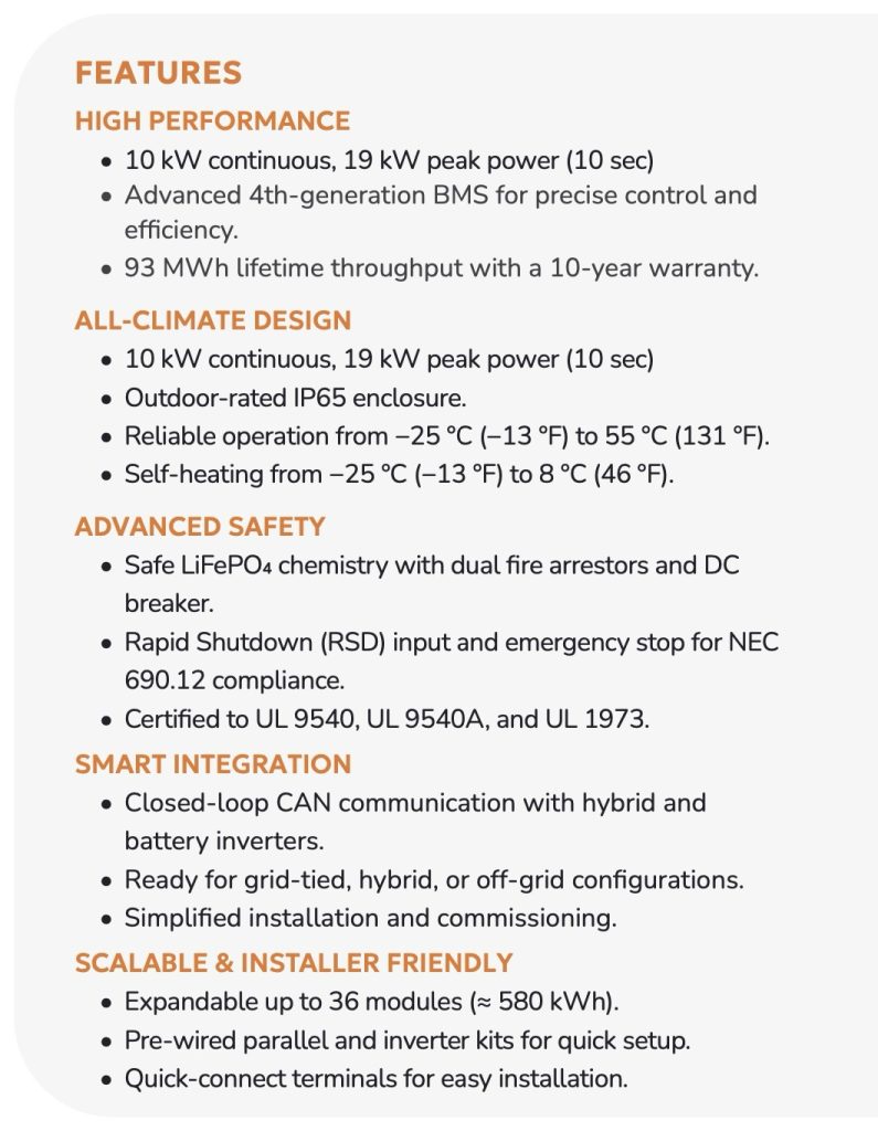 Features of 15kW outdoor lithium battery