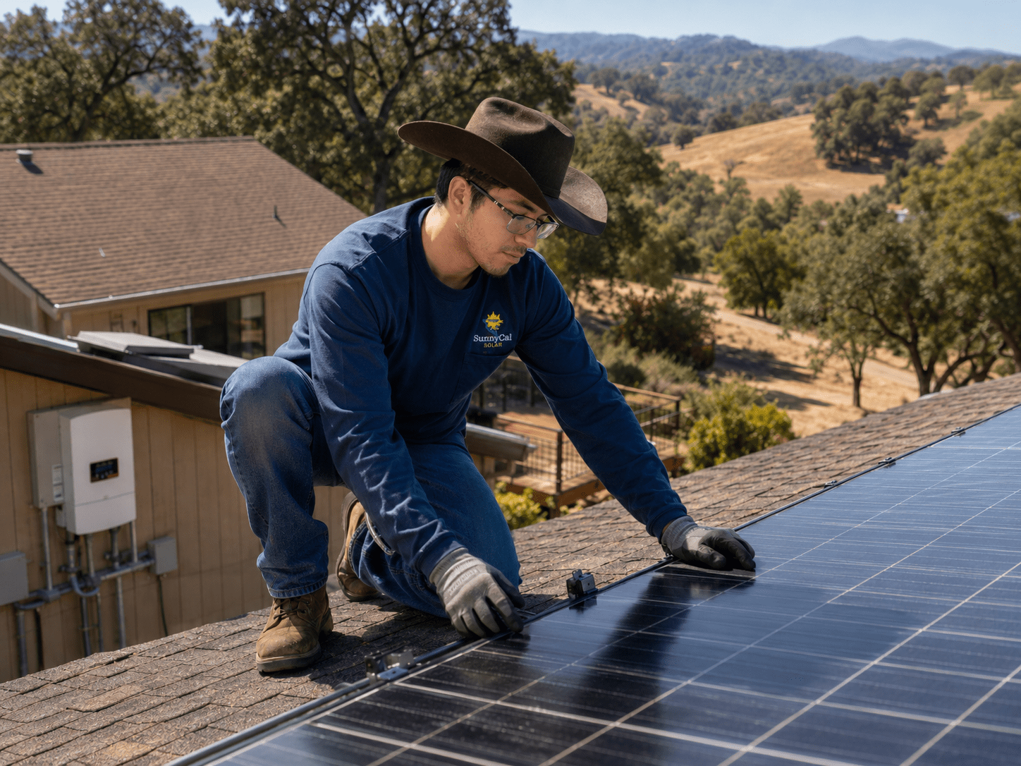 SunnyCal Solar roof panel inspection before solar removal and reinstall