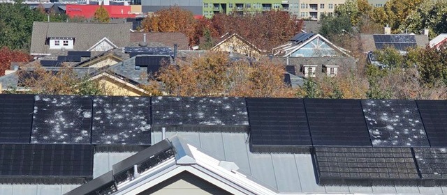 Solar array exposed to severe storm conditions in Austin